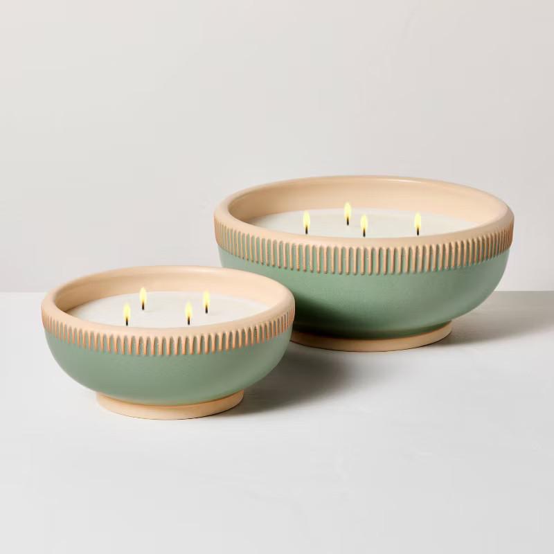 4-Wick Rim Stripe Ceramic Eucalyptus and Santal Jar Candle Green 45oz - Hearth & Hand™ with Mag... | Target