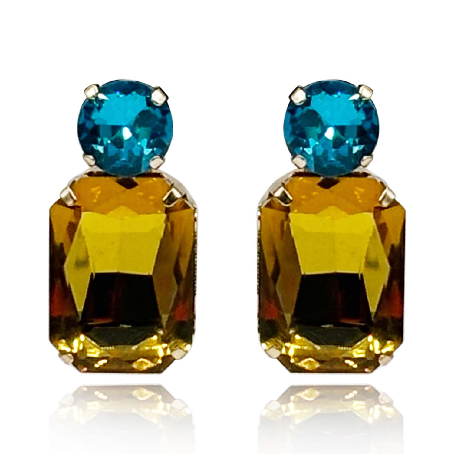 Topaz Crystal Ocatgon And Aqua Round Stone Drop Earrings | Wolf & Badger