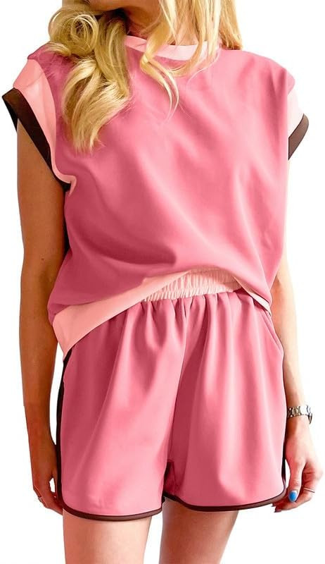 SHEWIN Women's Two Piece Lounge Sets Casual Short Sleeve Pullover Tops Matching Shorts Loungewear... | Amazon (US)