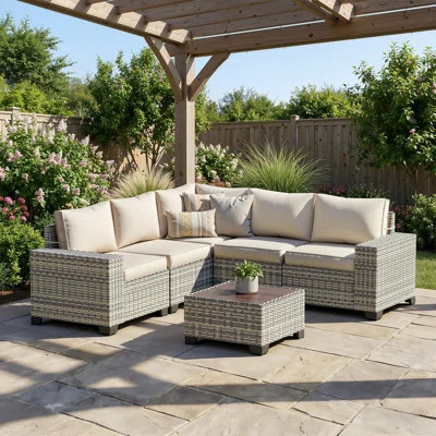 5-Person Outdoor Sectional Sofa Set With All-Weather HDPE Rattan, Cushions, And Wide Armrests | Wayfair North America