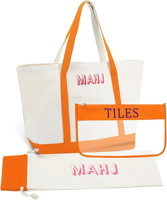 3 Pcs Empty Mahjong Canvas Bag Gift Embroidered American Mahjong Set Incl Tiles Bag and Racks & P... | Amazon (US)