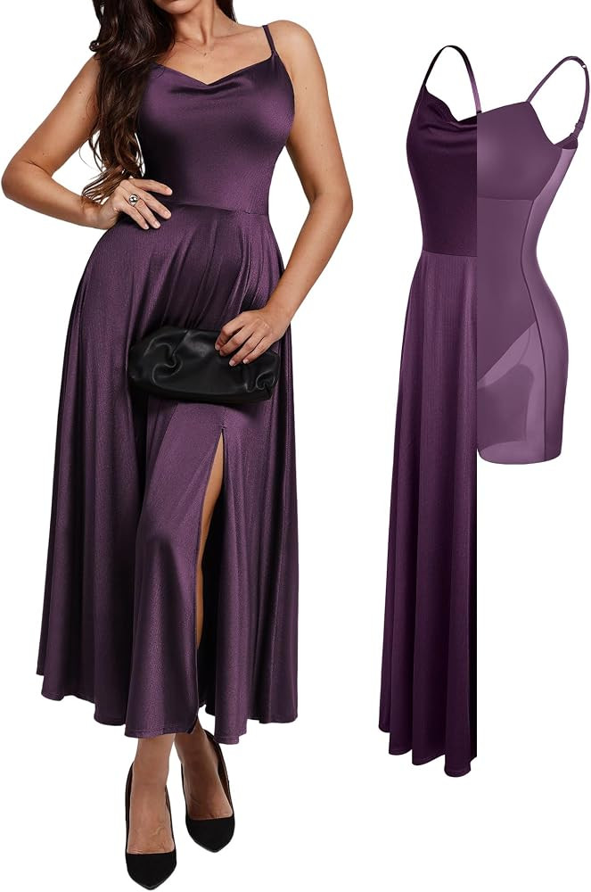 Built In Bra Tummy Control Shapewear,A Line High Slit Dresses,Formal Flowy Tea Party Cocktail Dre... | Amazon (US)