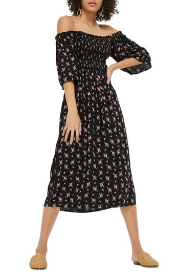 Women's Topshop Shirred Bell Sleeve Midi Dress | Nordstrom