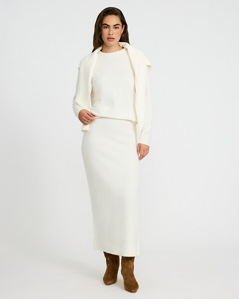 Two Piece Set: Boucle Crew Neck Tunic Sweater+ High Waisted Sweater Maxi Skirt | Express