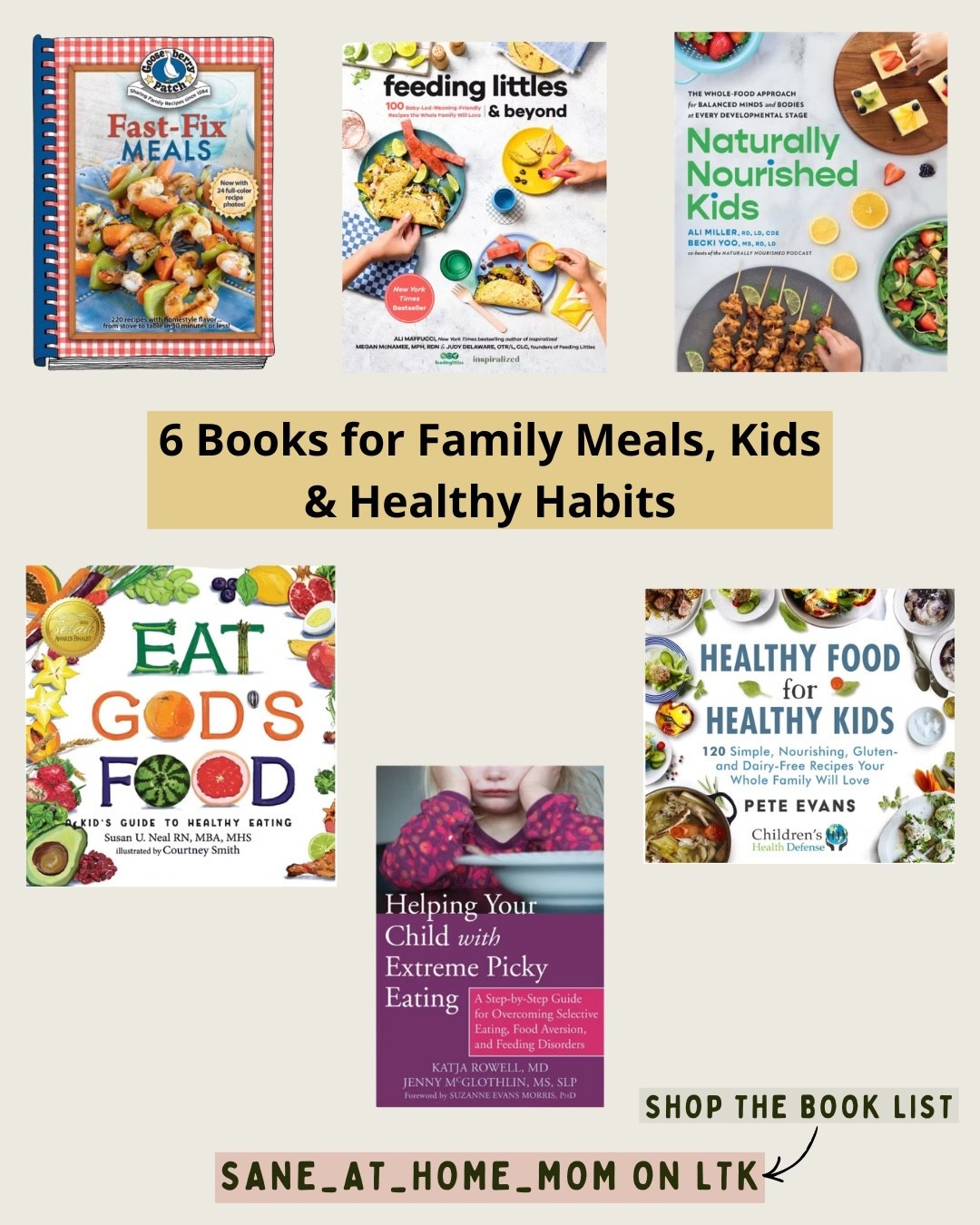 **6 books for family meals, kids & healthy habits 📚🥕**

Trying to make family mealtimes a little easier, encourage healthy eating, or help a picky eater discover new foods? I put together six books that can offer inspiration for everyday family life. 🤍

From family-friendly recipes and kids’ nutrition to picky eating, healthy habits, and helping children build a positive relationship with food, these are books worth having on your shelf.

Because healthy family eating doesn’t have to be complicated or perfect. Sometimes a little inspiration is all we need. 🥰

**✨ SHOP THE BOOK LIST here on LTK 

Save this post for your next book search and share it with a mom who could use a little mealtime inspiration. 🤍

#FamilyMeals #HealthyKids #KidsNutrition #HealthyEatingForKids #HealthyFamily #FamilyNutrition #PickyEater #PickyEating #KidsBooks #ParentingBooks #FamilyCookbook #HealthyHabits #HealthyFamilyMeals #MomLife #HomeschoolMom #StayAtHomeMom #IntentionalMotherhood #SimpleFamilyLife #SaneAtHomeMom #LTKCreator

#LTKfamily #LTKkids #LTKhome