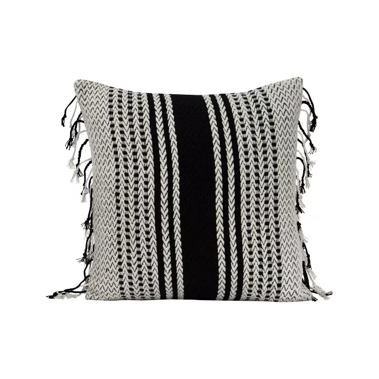 Black Striped Hand Woven 18x18 Cotton Decorative Throw Pillow