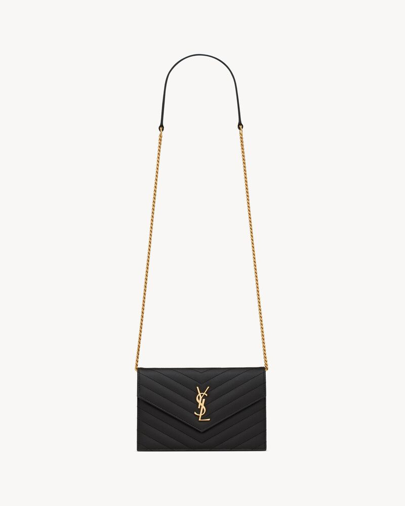 cassandre saint laurent matelassé envelope chain wallet in grain de poudre embossed leather | Saint Laurent Inc. (Global)