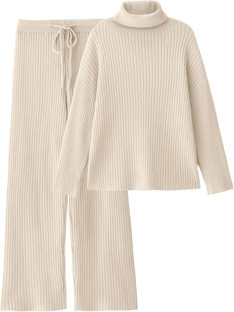 LILLUSORY Women's 2 Piece Outfits Turtleneck Sweaters Lounge Set and Wide Leg Pants Cozy Knit Swe... | Amazon (US)