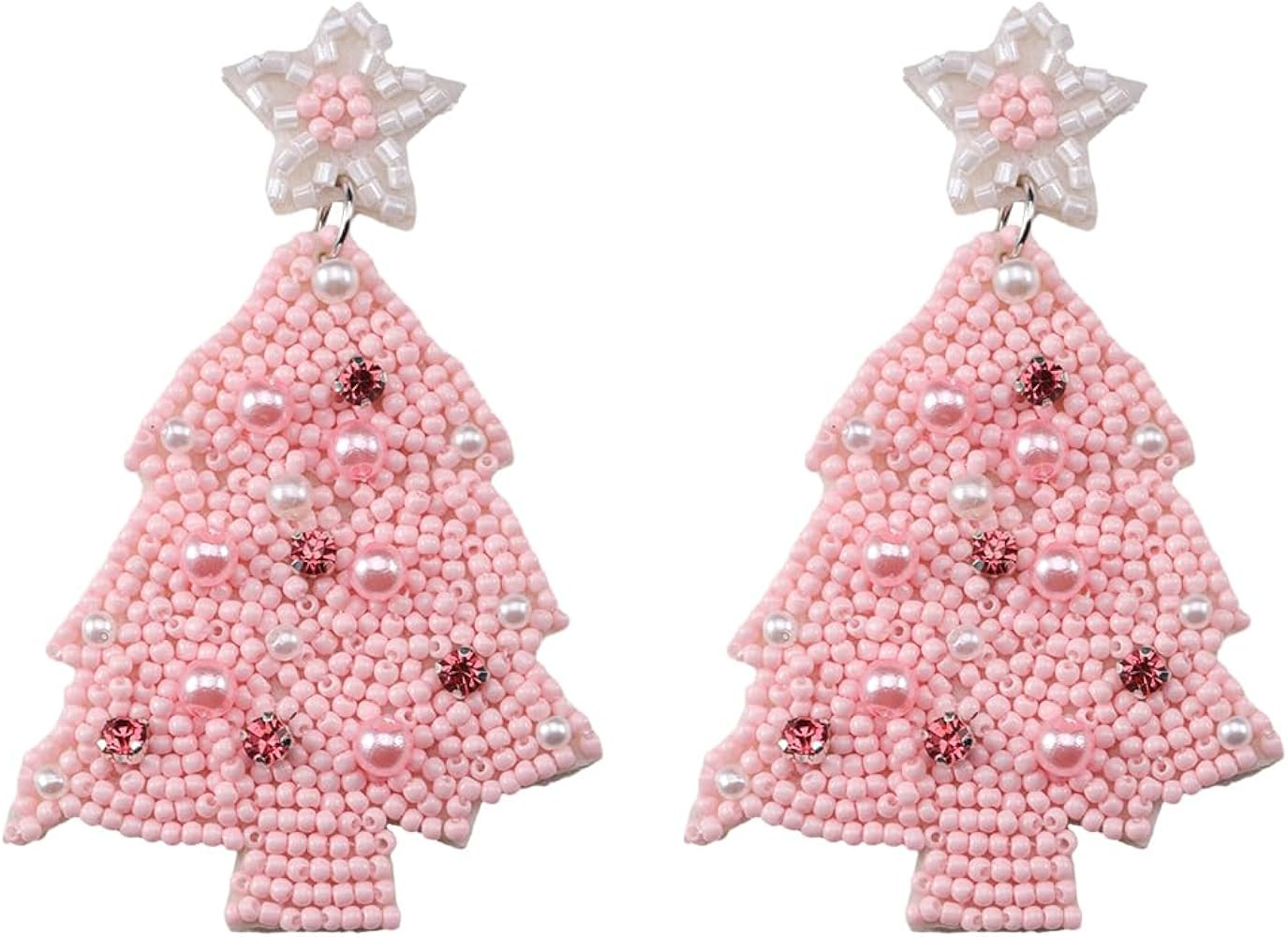Pink Beaded Christmas Nutcracker Earrings for Women - Lightweight Christmas Tree dangle Earrings | Amazon (US)