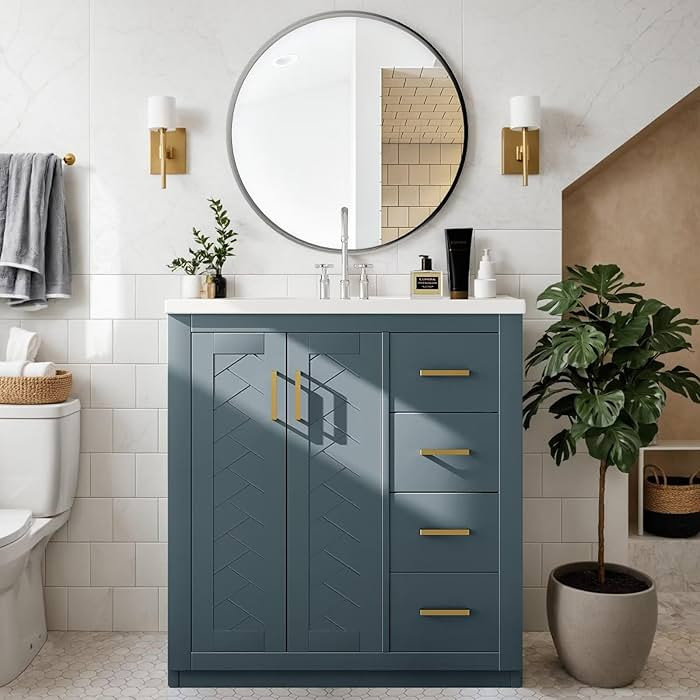 30" Bathroom Vanity with Ceramic Sink and 24" Mirror Combo, Single Basin Vanity Set with Storage ... | Amazon (US)