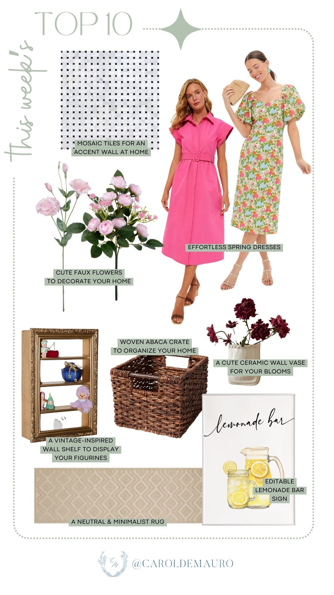 Fresh finds for the week! From beautiful home decor to effortless spring fashion, these top picks bring style and comfort to everyday living. Discover pieces that make your home cozier and your wardrobe brighter this season!

spring style, home decor, weekly bestsellers, top 10, hosting essentials, fashion finds, spring fashion, faux flowers

#LTKSeasonal #LTKHome #LTKootd