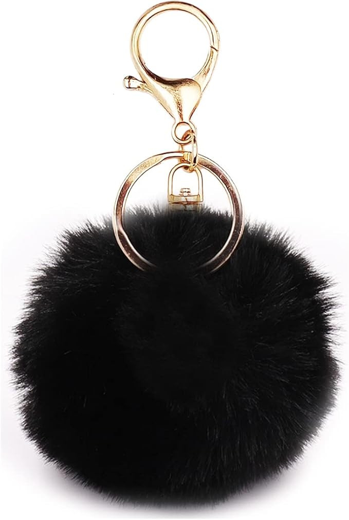 jtkdxqs Pom Pom Keychain Soft Artificial Rabbit Fur Plush Fluffy Ball Key Ring for Women | Amazon (US)