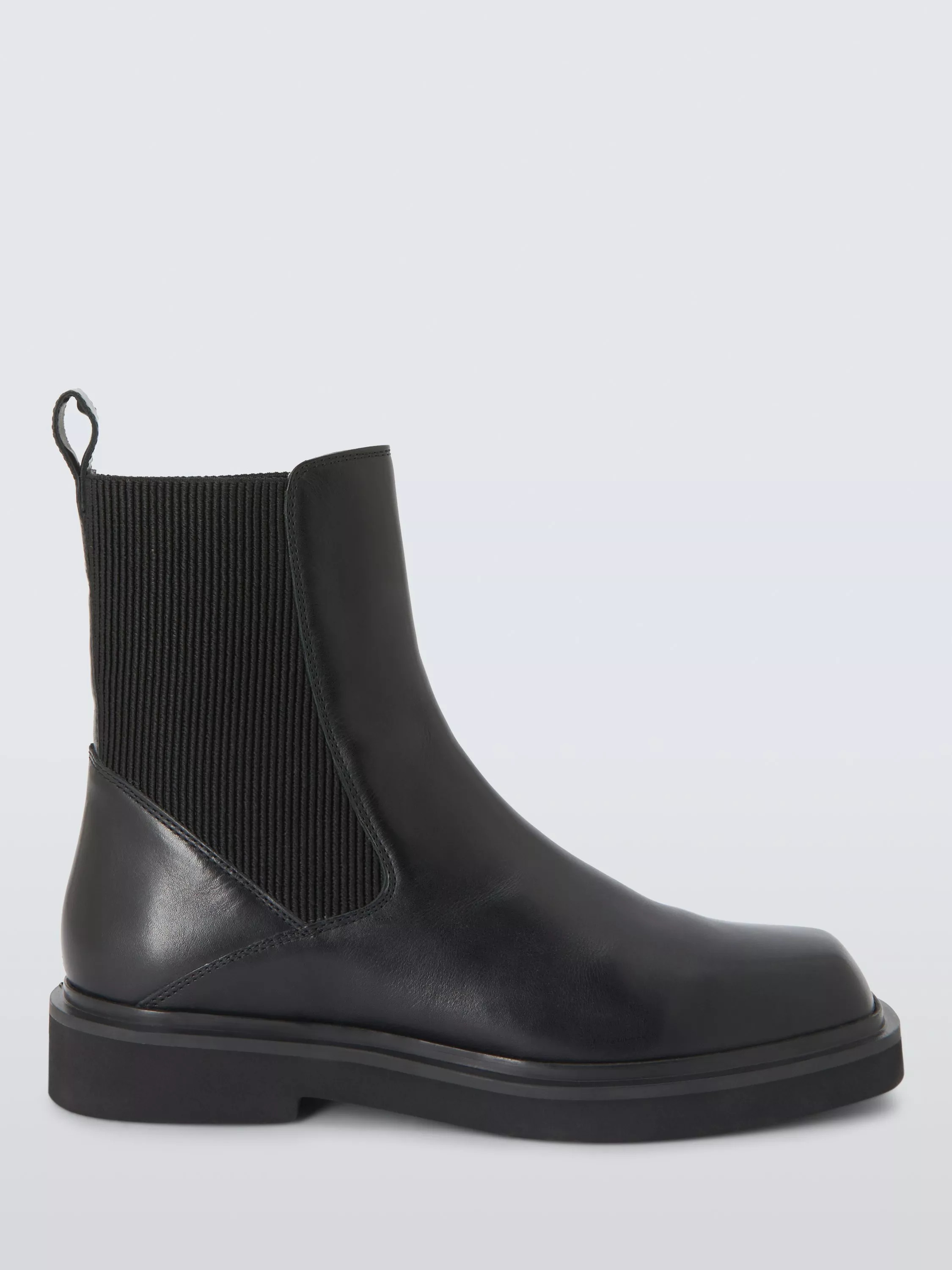 John Lewis Pads Leather Chip Toe Moto Chelsea Boots, Black | John Lewis (UK)