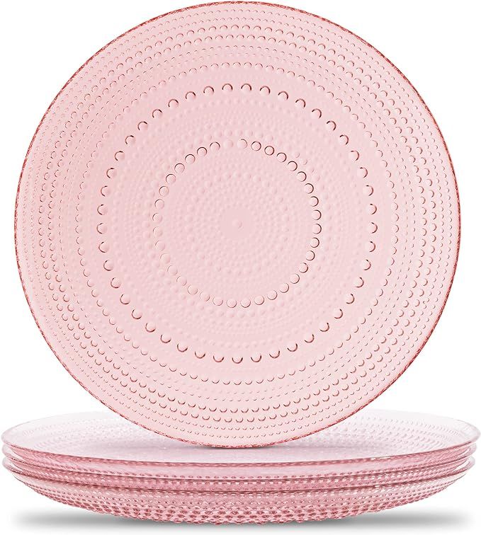 Yungala Pink Glass Plates set of 4 Hobnail Plates 10.5IN, Vintage dinner plates with matching pin... | Amazon (US)