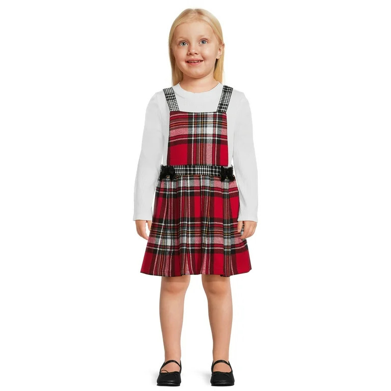 Wonder Nation Toddler Girls’ Holiday Pinafore and Dress Set, 2-Piece Set, Sizes 12M-5T | Walmart (US)