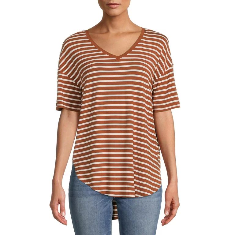 Time And Tru Women's V-Neck Tunic T-Shirt with Short Sleeves | Walmart (US)