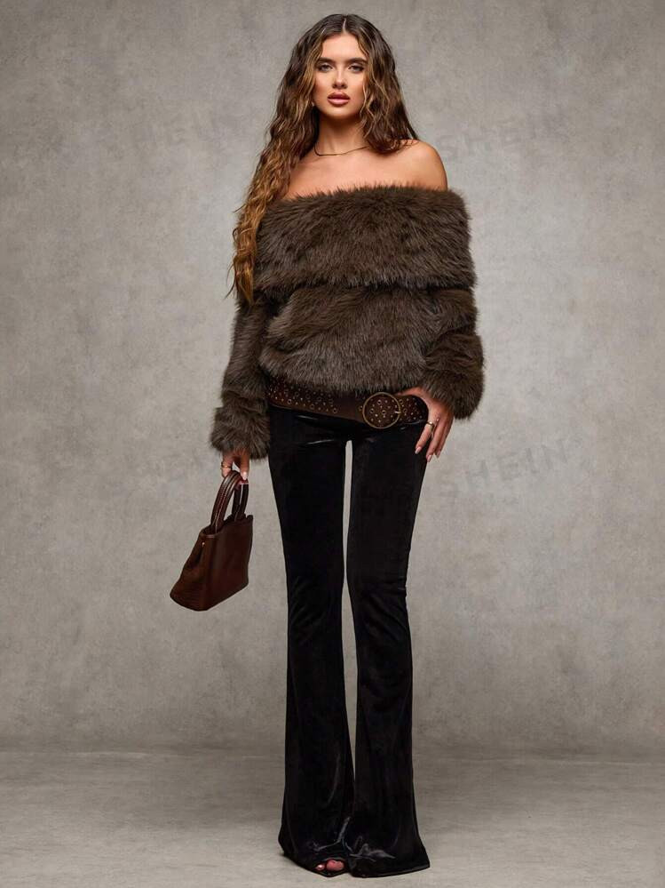 SHEIN BAE Women's Autumn And Winter Chocolate Brown Retro Fur Christmas Outfits, Winter Outfits, ... | SHEIN