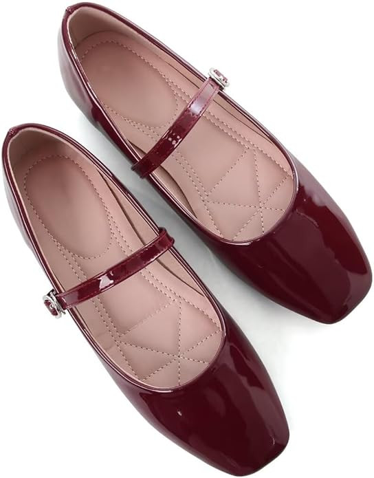 Stunner Mary Jane Shoes Square Toe Black Flats Ballet Flats for Women Comfortable Ankle Strap Fla... | Amazon (US)