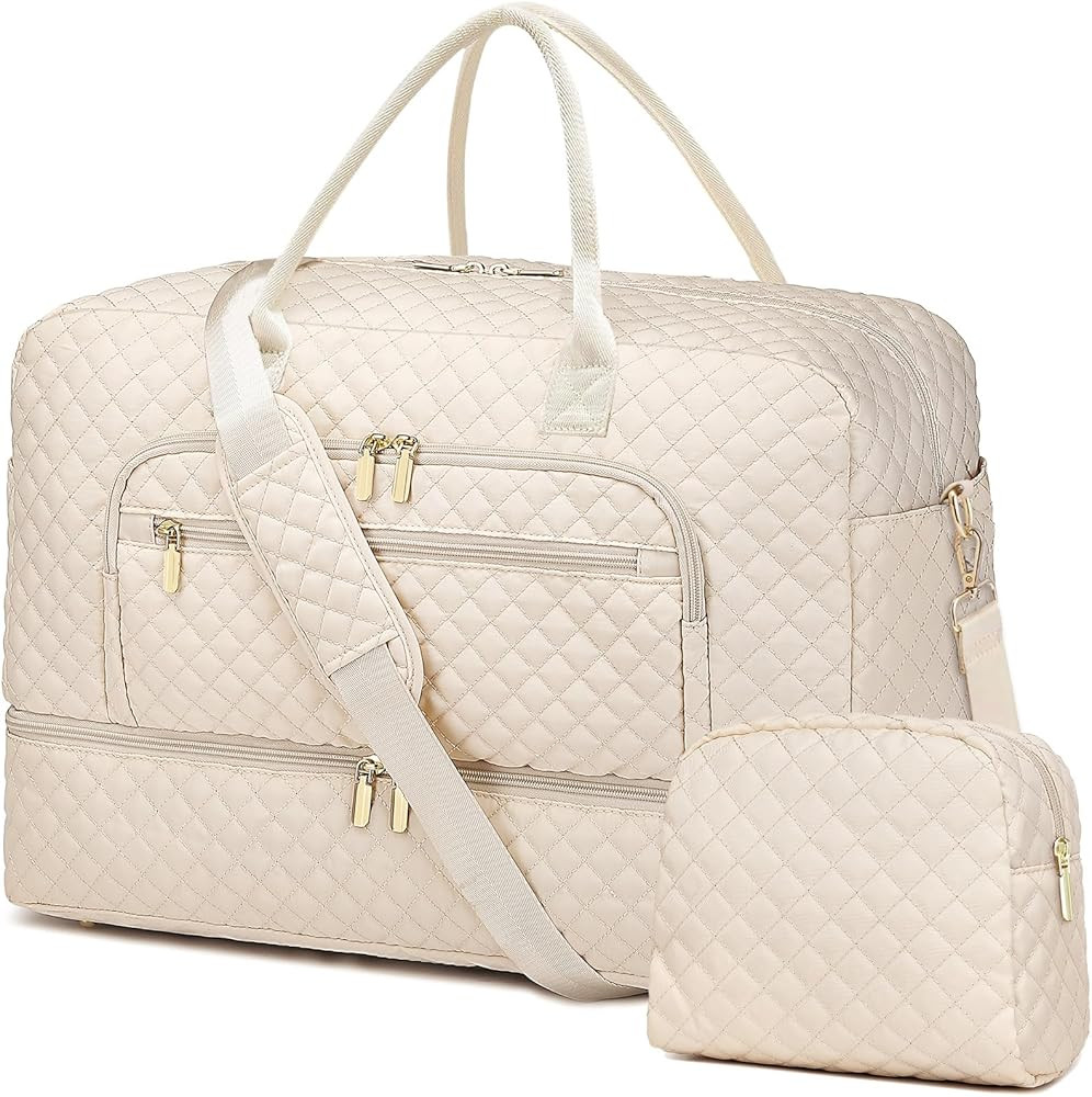 Amazon.com | Weekender Overnight Bag Women: Large Travel Duffle Bag with Shoe Compartment & Wet P... | Amazon (US)