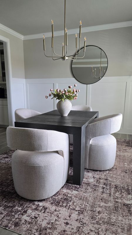 Modern dining room inspiration. Dining room table, dining room chairs, barrel dining chairs, abstract rug, gold chandelier

#LTKHome #LTKStyleTip #LTKSaleAlert