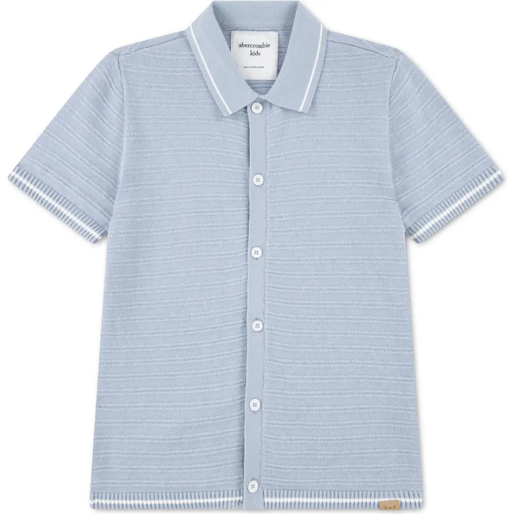 abercrombie kids Kids' Tipped Short Sleeve Cardigan in Blue Fog at Nordstrom, Size 15-16 | Nordstrom