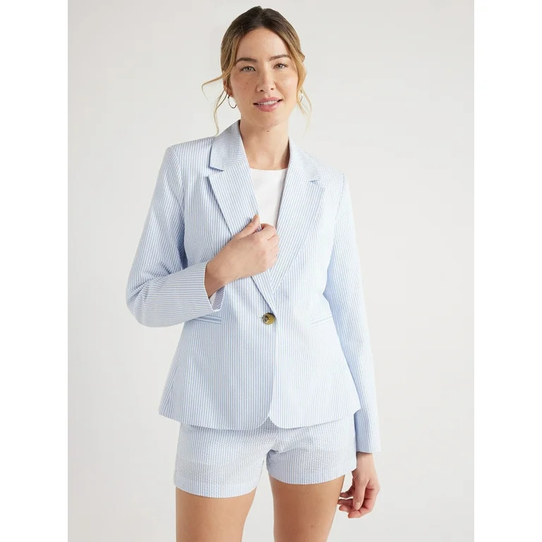 Free Assembly Women’s Single-Breasted Seersucker Blazer, Sizes XS-XXL | Walmart (US)
