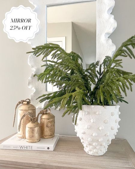 I love decorating with tons of beautiful greenery and warm brass accent pieces during the holiday season! My coral mirror is currently 25% off and ships free - the best deal I’ve seen on it!
- 
coastal home decor, amazon home decor, amazon decor, amazon christmas decor, amazon vintage bells, amazon brass bells, console table styling, amazon holiday decor, amazon winter decor, greenery, hallway decor, coastal mirrors, ballard designs mirror, bathroom mirror, white mirrors, textured vase, amazon vases, atoll mirror, beach house decor, natural decor, neutral decor, brass cow bells, bells for mantel, bells for wreath, ballard designs black friday sale, ballard designs cyber monday sale, Afloral Real Touch Norfolk Pine Branch

#LTKsalealert #LTKCyberWeek #LTKhome