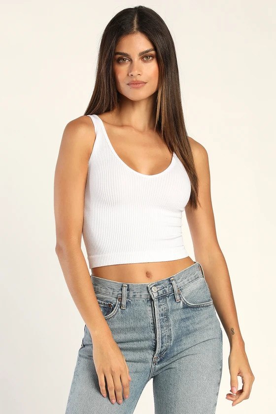Solid Rib White Cropped Tank Top | Lulus (US)