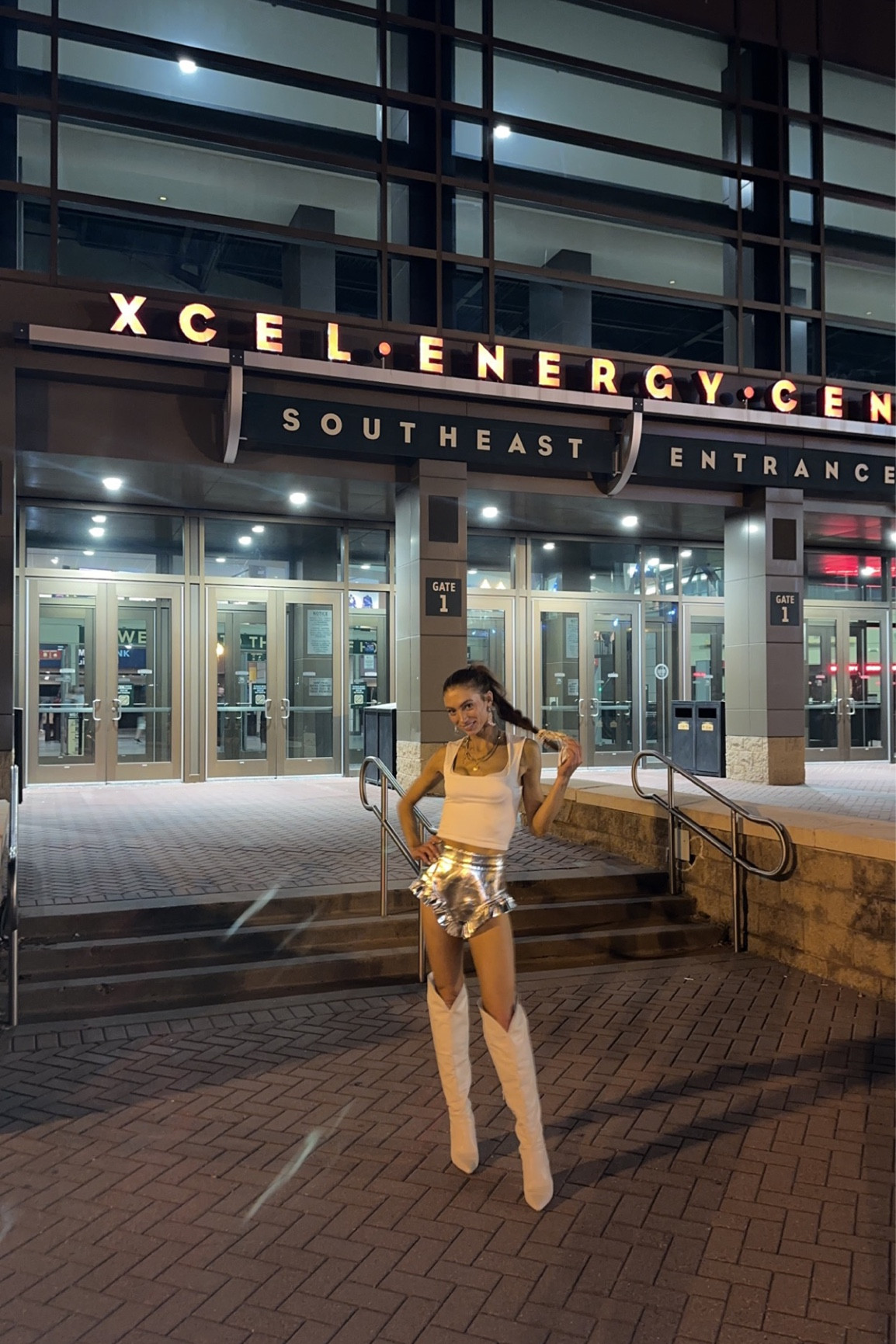 Space cowgirl look, cowgirl chic, Brooks & Dunn concert, country concert, country aesthetic
Silver ruffle shorts, tall white cowboy boots trending summer looks

#LTKFind #LTKshoecrush #LTKtravel