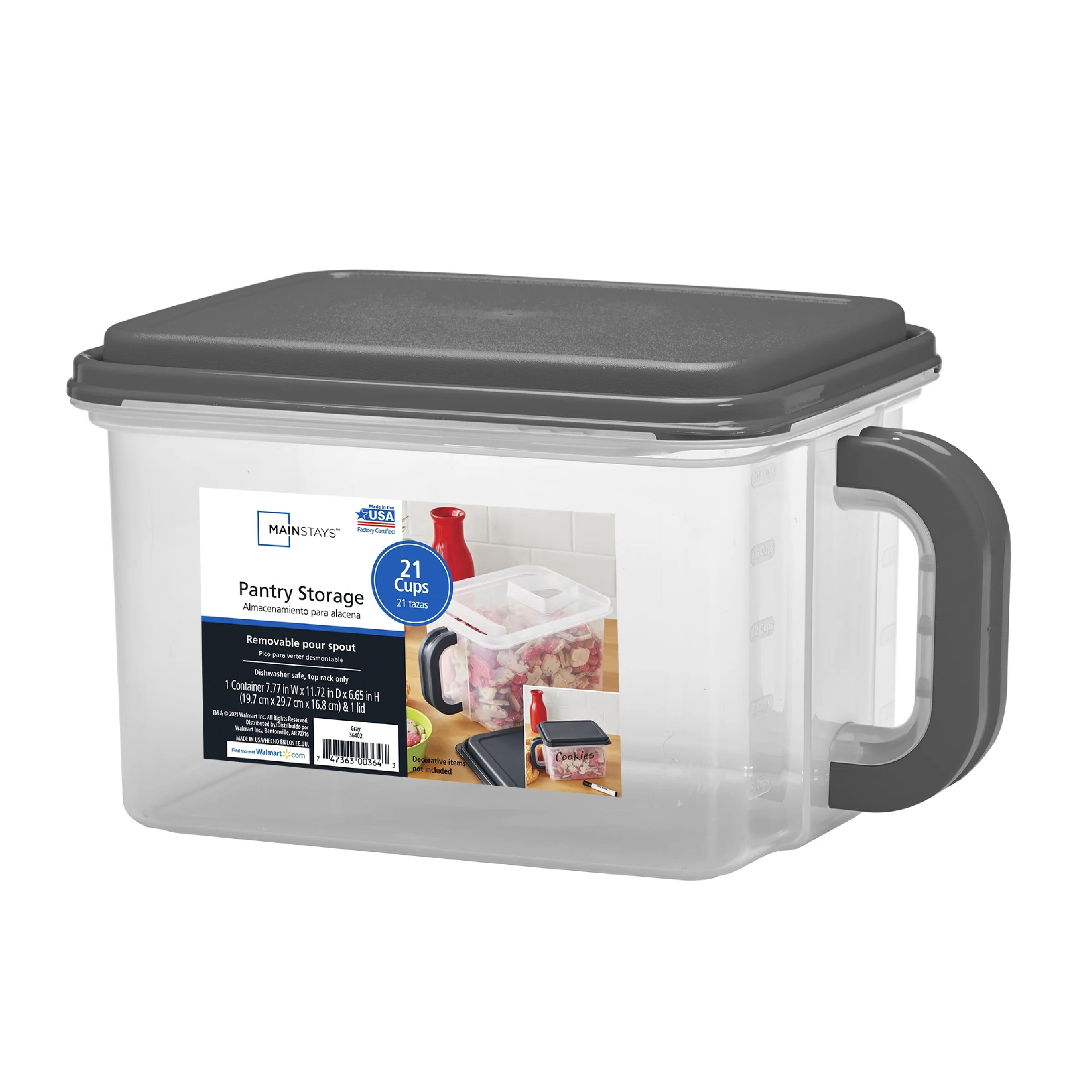 Mainstays Medium Canister with Handle, 21 Cups - Plastic, Gray Lid and Handle | Walmart (US)