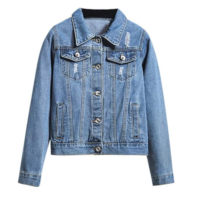 iHHAPY Women Loose Denim Jacket Denim Coat Denim Coat with Patches Washed Denim Vintage Casual Ou... | Amazon (US)