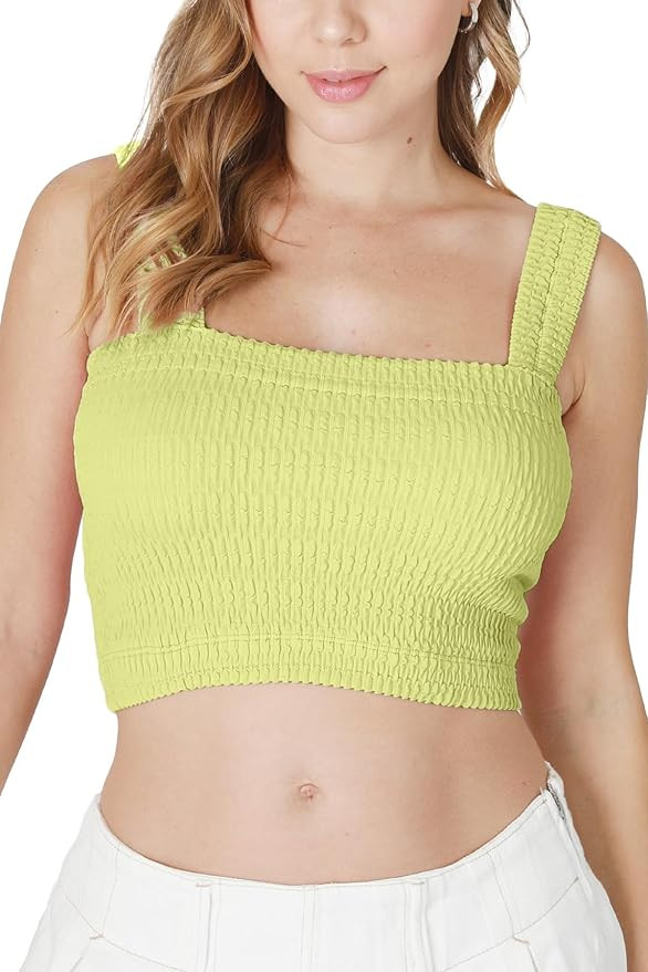 NIKIBIKI Women Seamless Shirred Square Neck Crop Top, Made in U.S.A, One Size | Amazon (US)