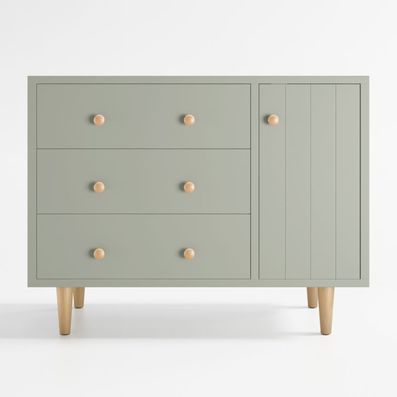 Finn Wide Sage Green Wood 3-Drawer Kids Dresser with Door + Reviews | Crate & Kids | Crate & Barrel