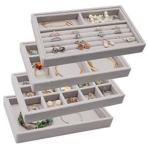 Stackable Jewelry Organizer Trays Drawer Inserts ,Velvet Earring Display Trays, Box Ring Holder Neck | Amazon (US)