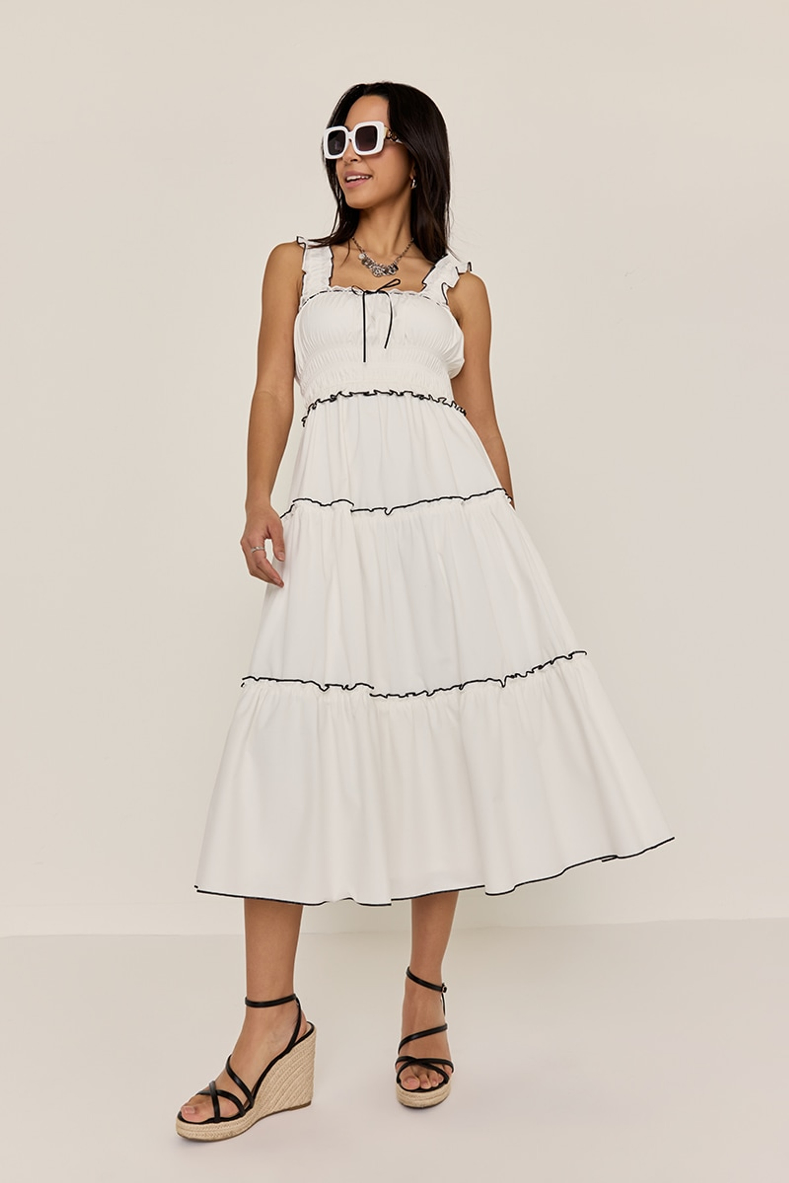 Brooke Contrast Stitch Midi Dress | Francesca's