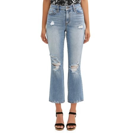 Mayra High Waist Destructed Crop Flare Jean Women's | Walmart (US)