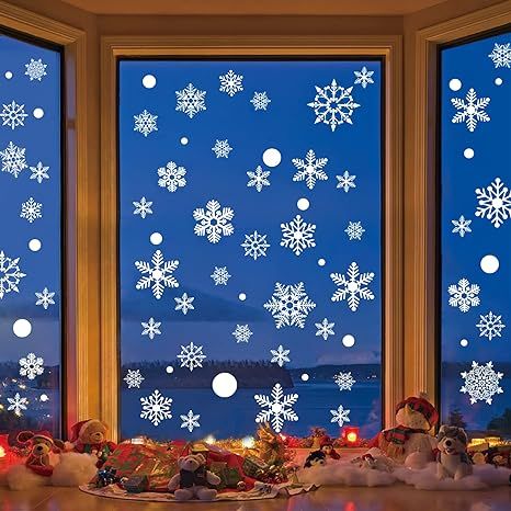 324 Piece Christmas Snowflake Window Stickers - Xmas Holiday White Winter Christmas Window Decora... | Amazon (US)