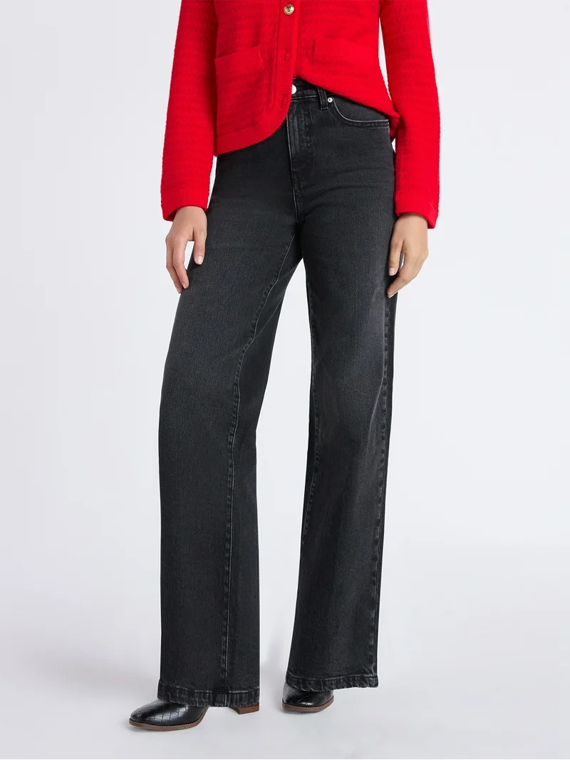 Free Assembly Women's High Rise Full Length Wide Leg Jeans, 30" Inseam, Sizes 0-26W | Walmart (US)