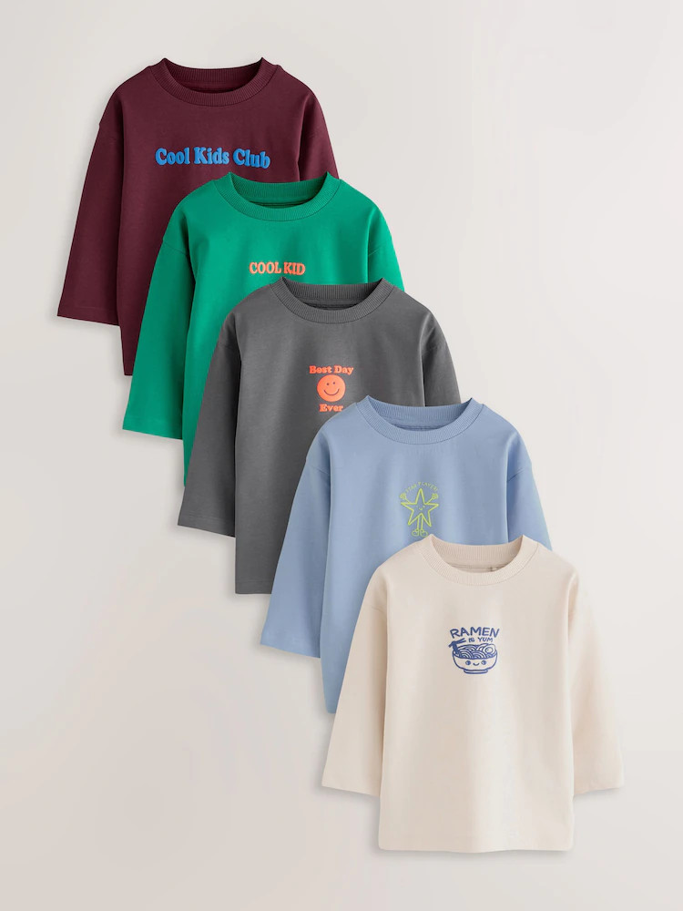 Multi Bright Fun Graphic Slogan Long Sleeve T-Shirts 5 Pack (3mths-7yrs) | Next US