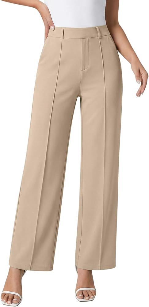 OULESlS Womens Dress Pants Wide Leg Work Pants Stretchy Pull On Business Casual Trousers High Wai... | Amazon (US)
