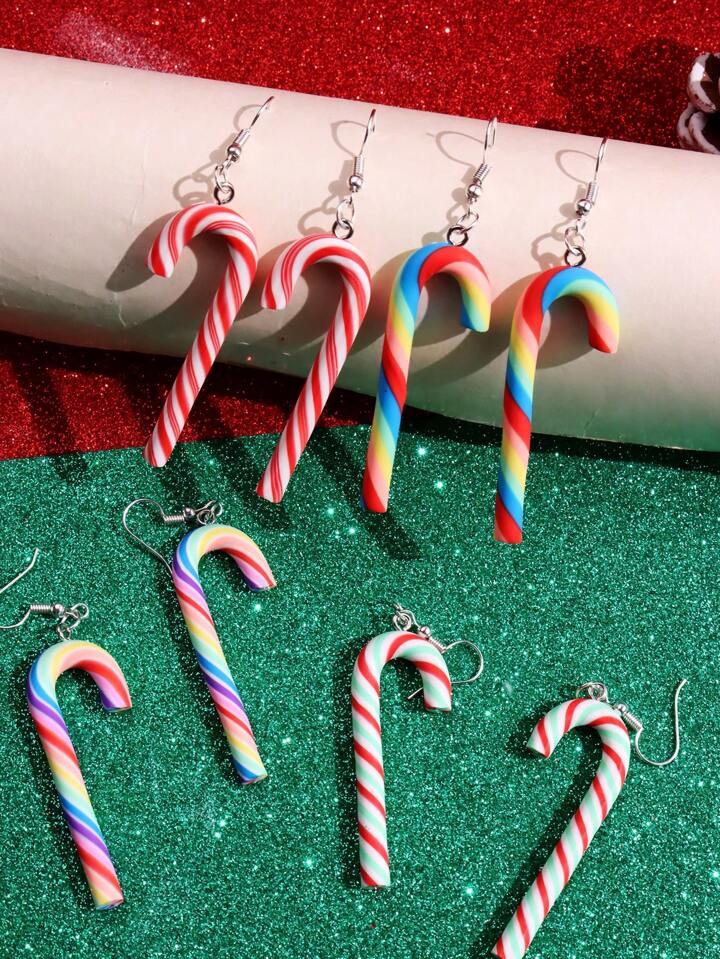 1pair Lovely Red & White Striped Christmas Candy Cane Dangle Earrings (random Angle) Women's Jewe... | SHEIN
