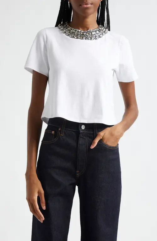Cinq à Sept Embellished Cotton T-Shirt in White at Nordstrom, Size Small | Nordstrom
