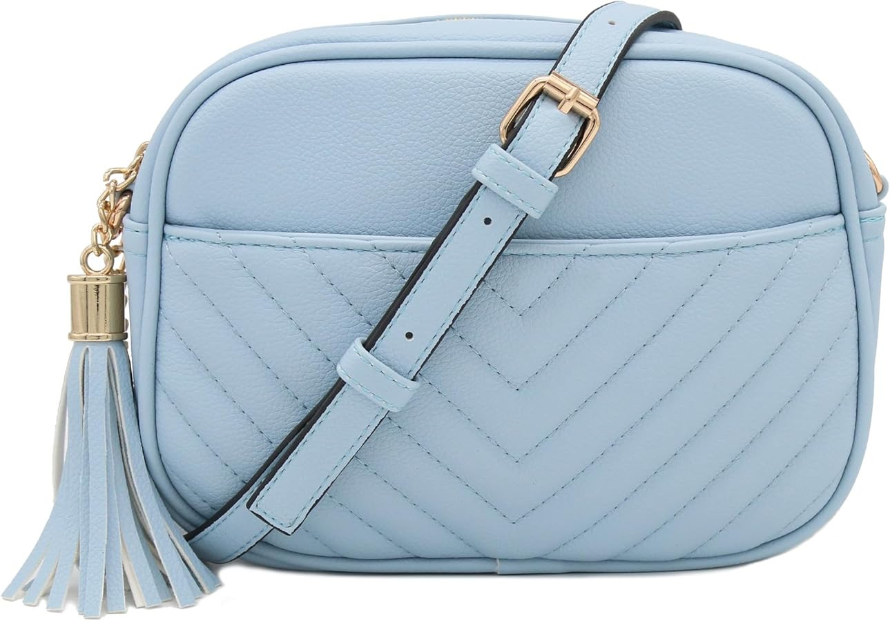 FashionPuzzle Chevron Quilted Crossbody Camera Bag with Chain Strap and Tassel | Amazon (US)