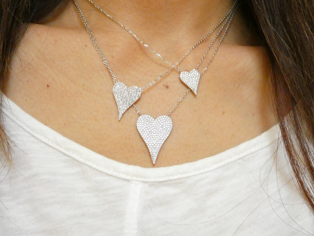 Heart Necklace, Elongated Heart Necklace, Pave Heart Necklace, Large Heart Necklace, Gift for Mom... | Etsy (US)