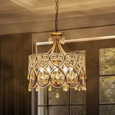 Rennnsan Avintiq 20" W 5 -Light Dimmable Classic Drum Shaded Chandelier in Gold | Target