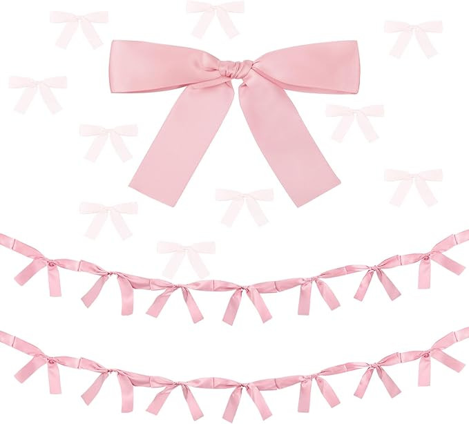 2 Pcs Pink Bow Garland Banner 16.4 FT Bow Party Decortions for Girls Pink Bow Ribbon Banner Bow B... | Amazon (US)