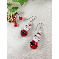 Santa Claus Earrings - Jewelry Xmas Holiday Murano Glass -Santa | Etsy (US)