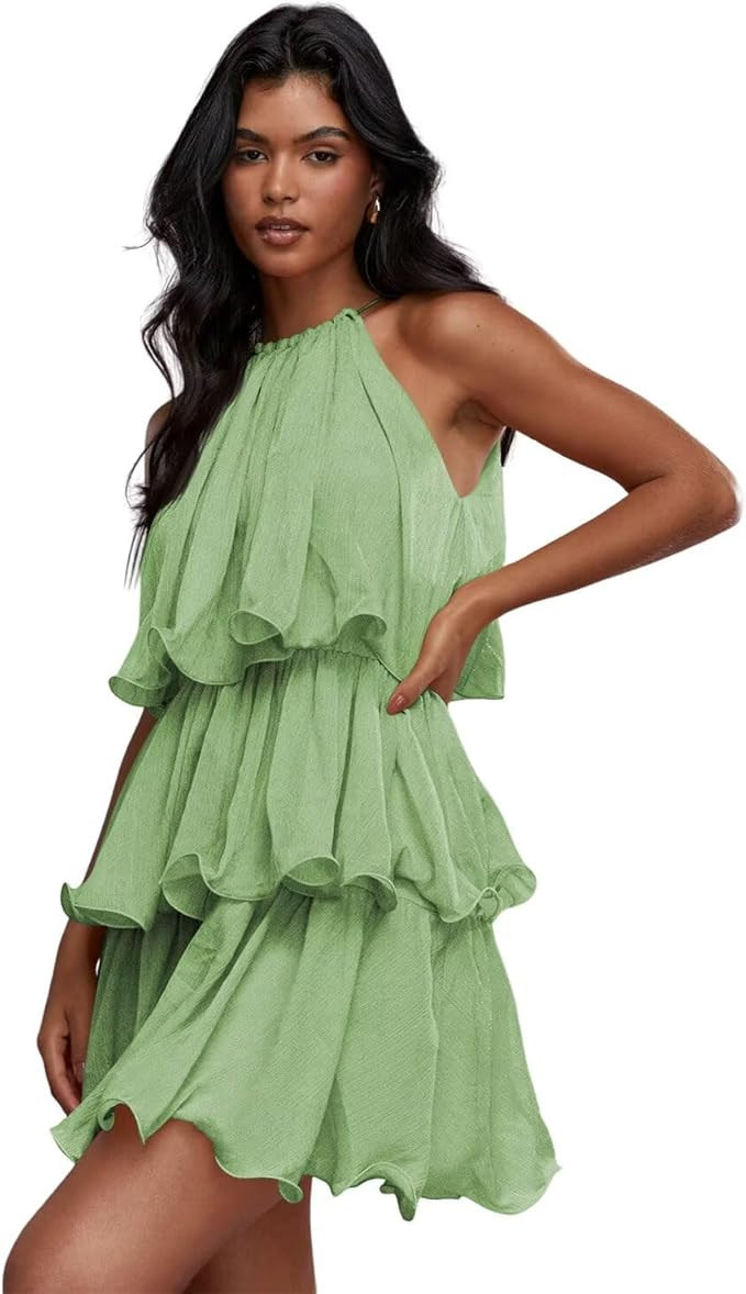 YMSHA Halter Chiffon Layered Homecoming Dresses for Teens A Line Short Prom Party Dress CLN075 | Amazon (US)