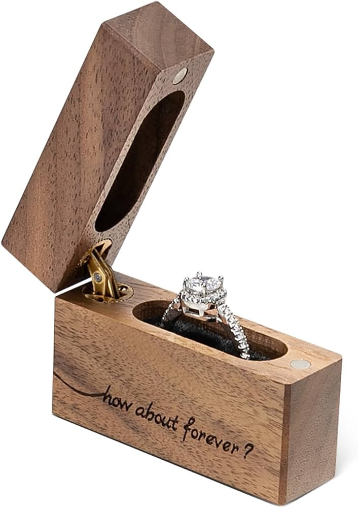 Wooden Engagement Ring Box Small Slim Proposal Wedding Ring Case | Amazon (US)