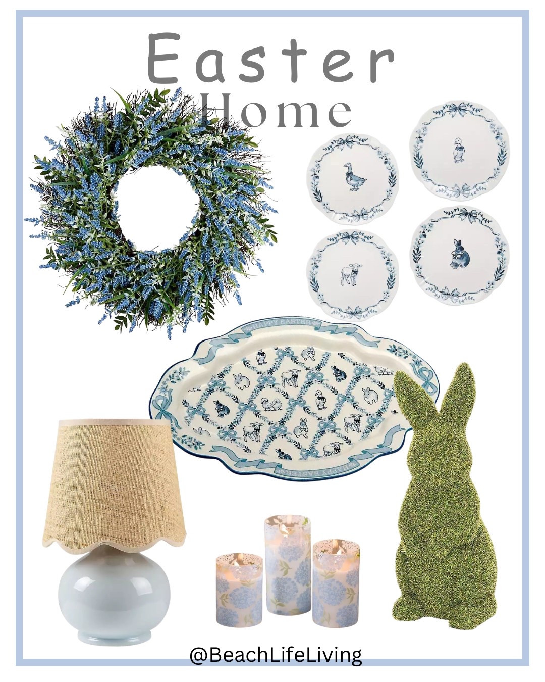 Easter Home 
Blue Easter Animals Toile Serving Platter , Blue Easter Animals Toile Salad Set of 4 
Led Blue Hydrangea Pillar Candles set of 4 


#LTKHome #LTKdayinmylife #LTKSeasonal